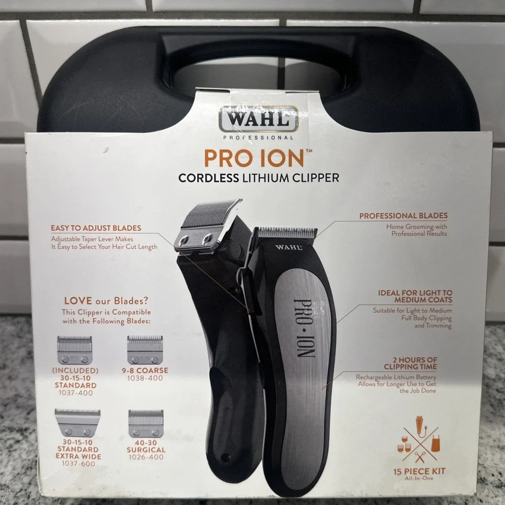 15 Pc WAHL PRO ION Cordless Clippers Professional‎ DOG Grooming Adjustable Blade